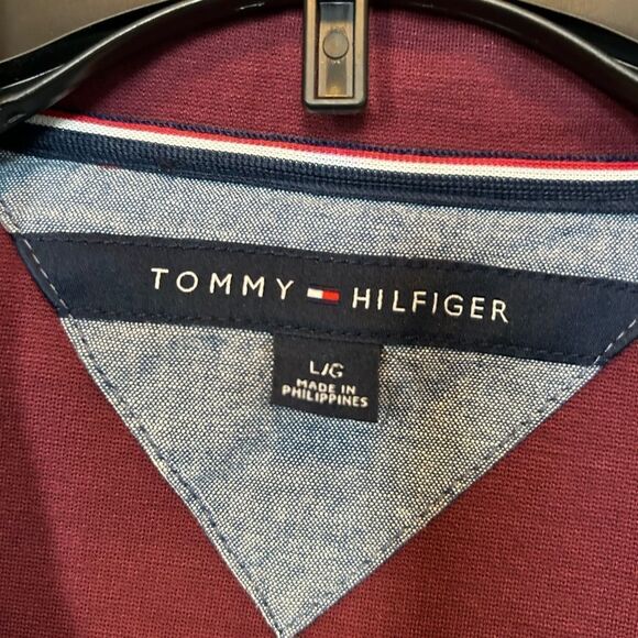 Tommy Hilfiger Burgundy Navy Colorblock Lightweight Varsity Bomber Jacket L - Picture 11 of 11